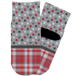 Red & Gray Dots and Plaid Toddler Ankle Socks