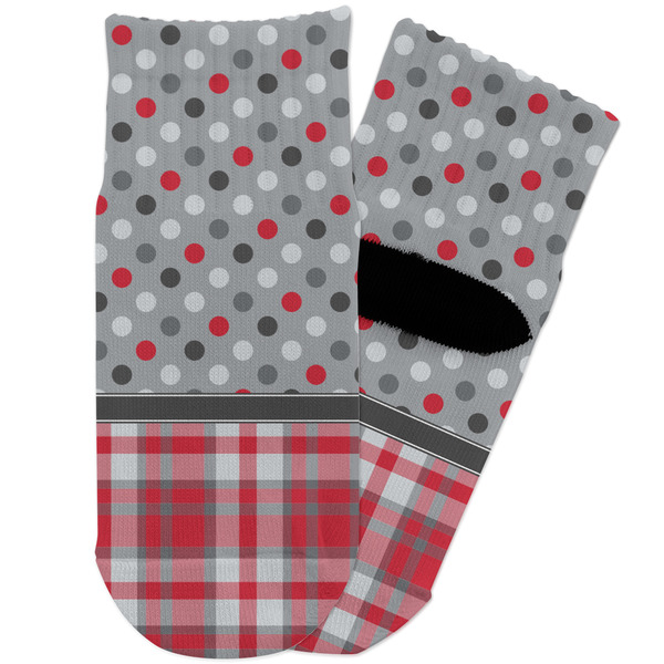 Custom Red & Gray Dots and Plaid Toddler Ankle Socks