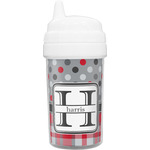 Red & Gray Dots and Plaid Toddler Sippy Cup (Personalized)