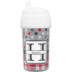 Red & Gray Dots and Plaid Toddler Sippy Cup (Personalized)