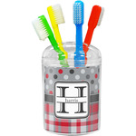 Red & Gray Dots and Plaid Toothbrush Holder (Personalized)