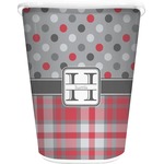 Red & Gray Dots and Plaid Waste Basket (Personalized)