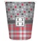 Red & Gray Dots and Plaid Waste Basket (White)