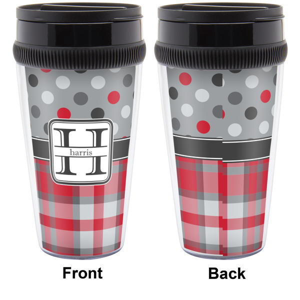 Red & Gray Dots and Plaid Travel Mug Approval (Personalized)