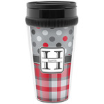 Red & Gray Dots and Plaid Acrylic Travel Mug without Handle (Personalized)