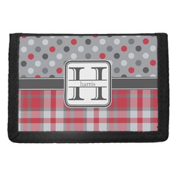 Red & Gray Dots and Plaid Trifold Wallet (Personalized)