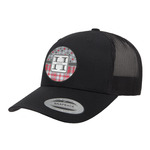 Red & Gray Dots and Plaid Trucker Hat - Black (Personalized)