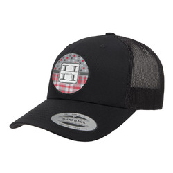 Red & Gray Dots and Plaid Trucker Hat - Black (Personalized)