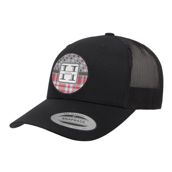 Custom Red & Gray Dots and Plaid Trucker Hat - Black (Personalized)