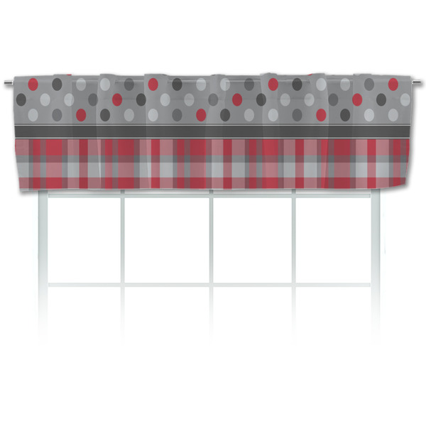 Custom Red & Gray Dots and Plaid Valance