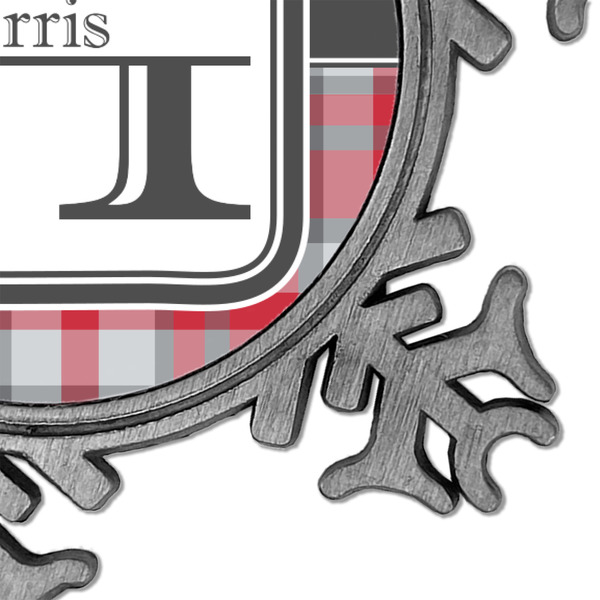 Red & Gray Dots and Plaid Vintage Snowflake - Detail