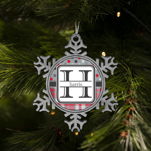 Red & Gray Dots and Plaid Vintage Snowflake - (LIFESTYLE)