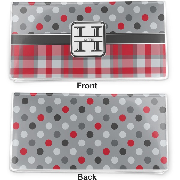 Red & Gray Dots and Plaid Vinyl Check Book Cover - Front and Back