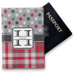 Red & Gray Dots and Plaid Vinyl Passport Holder (Personalized)
