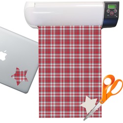 Red & Gray Dots and Plaid Sticker Vinyl Sheet (Permanent)