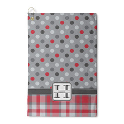 Red & Gray Dots and Plaid Waffle Weave Golf Towel (Personalized)