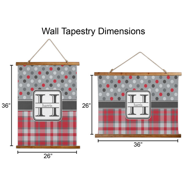Red & Gray Dots and Plaid Wall Hanging Tapestries - Parent/Sizing