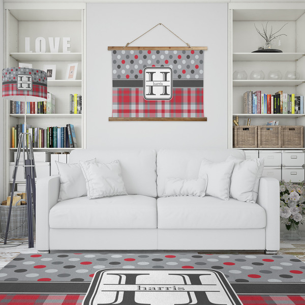 Red & Gray Dots and Plaid Wall Hanging Tapestry - IN CONTEXT
