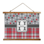 Red & Gray Dots and Plaid Wall Hanging Tapestry - Wide (Personalized)