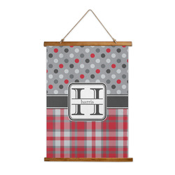 Red & Gray Dots and Plaid Wall Hanging Tapestry - Tall (Personalized)