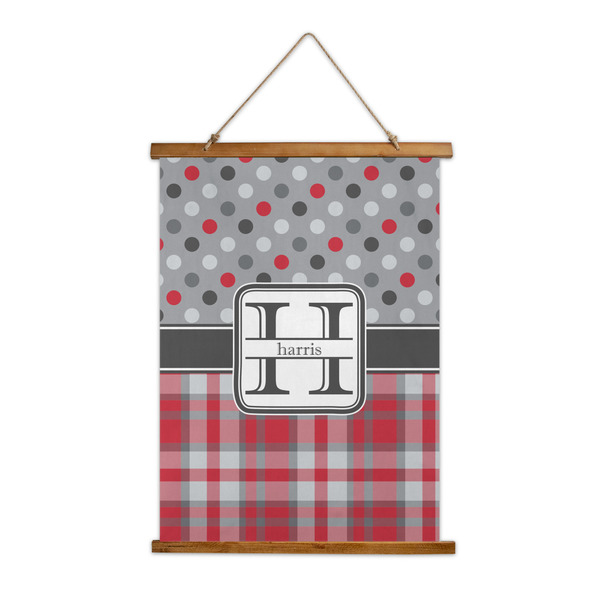 Custom Red & Gray Dots and Plaid Wall Hanging Tapestry - Tall (Personalized)