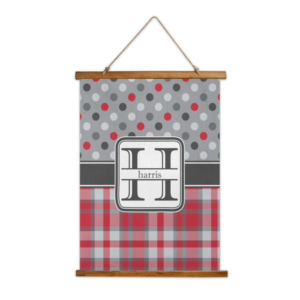 Custom Red & Gray Dots and Plaid Wall Hanging Tapestry (Personalized)