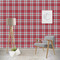 Red & Gray Dots and Plaid Wallpaper & Surface Covering (Water Activated - Removable)