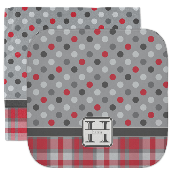 Custom Red & Gray Dots and Plaid Facecloth / Wash Cloth (Personalized)