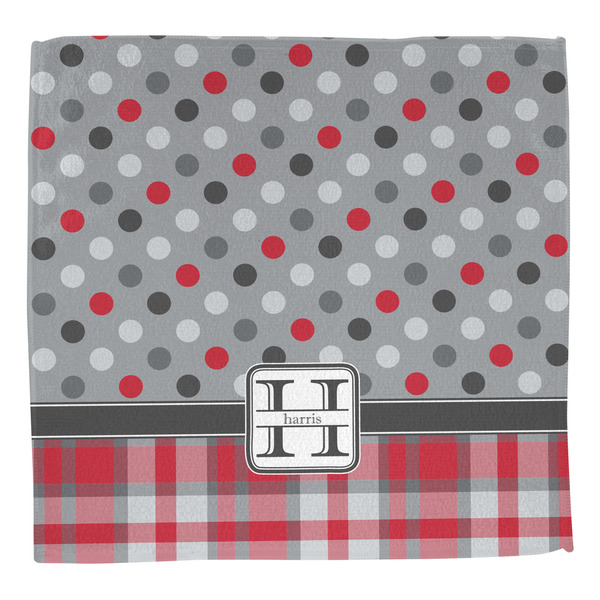 Red & Gray Dots and Plaid Washcloth - Front - No Soap