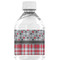 Red & Gray Dots and Plaid Water Bottle Label - Back View