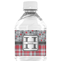 Red & Gray Dots and Plaid Water Bottle Labels - Custom Sized (Personalized)
