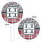 Red & Gray Dots and Plaid White Plastic 5.5" Stir Stick - Double Sided - Round - Front & Back
