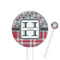 Red & Gray Dots and Plaid 5.5" Round Plastic Stir Sticks - White - Double Sided (Personalized)