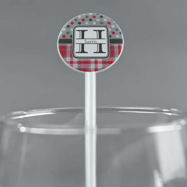Red & Gray Dots and Plaid White Plastic 5.5" Stir Stick - Round - Main