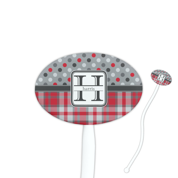 Custom Red & Gray Dots and Plaid Oval Stir Sticks (Personalized)