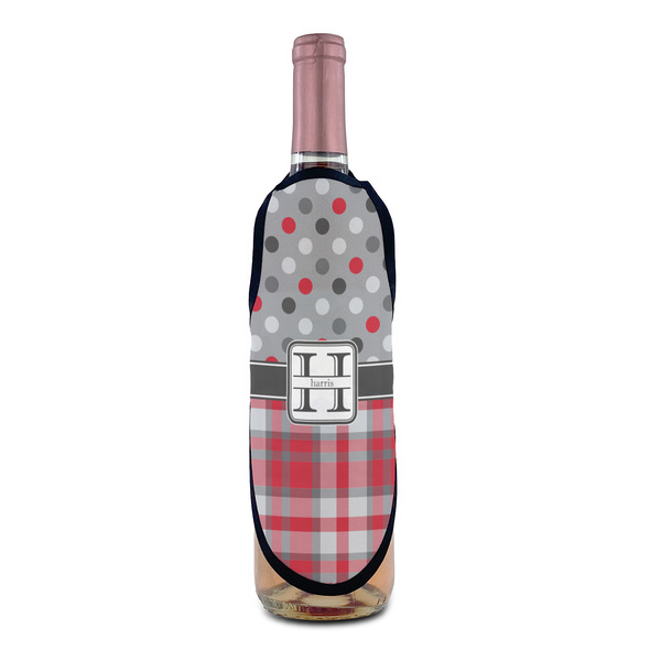 Red & Gray Dots and Plaid Wine Bottle Apron - IN CONTEXT