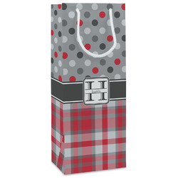 Red & Gray Dots and Plaid Wine Gift Bags - Matte (Personalized)