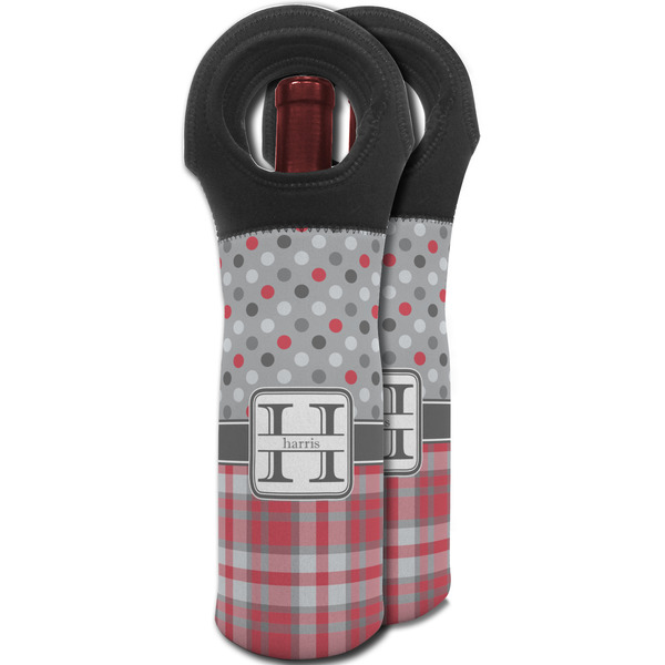 Red & Gray Dots and Plaid Wine Tote Bag - MAIN