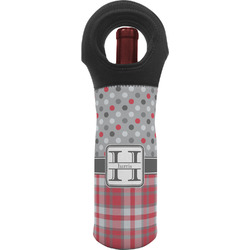 Red & Gray Dots and Plaid Wine Tote Bag (Personalized)