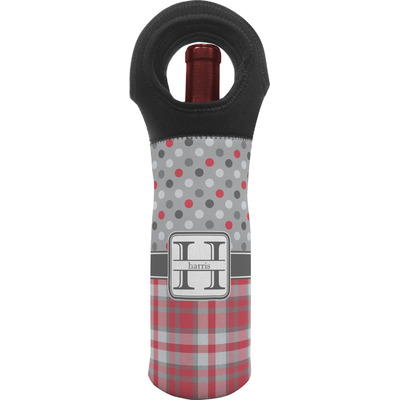 Red & Gray Dots and Plaid Wine Tote Bag (Personalized)