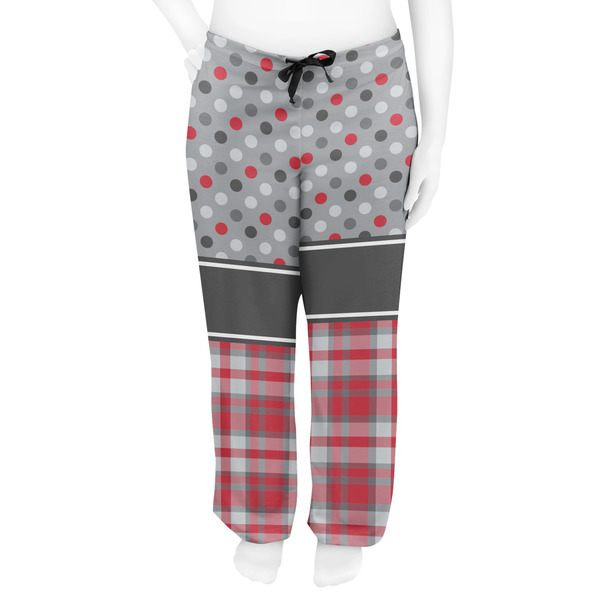 Red & Gray Dots and Plaid Women's Pj on model - Front