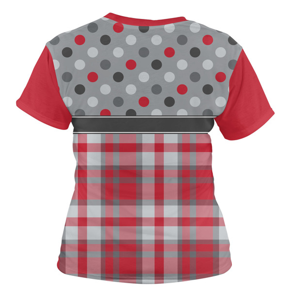 Red & Gray Dots and Plaid Women's T-shirt Back