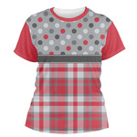 Red & Gray Dots and Plaid Women's Crew T-Shirt - Medium