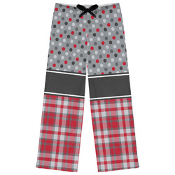 Red & Gray Dots and Plaid Womens Pajama Pants - S