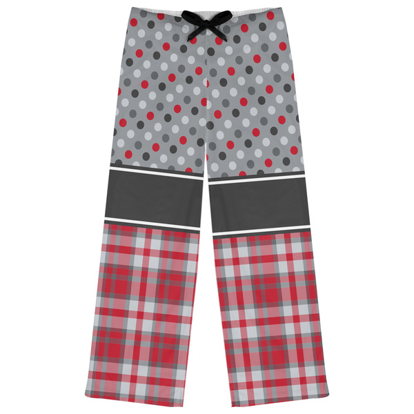 Custom Red & Gray Dots and Plaid Womens Pajama Pants - 2XL