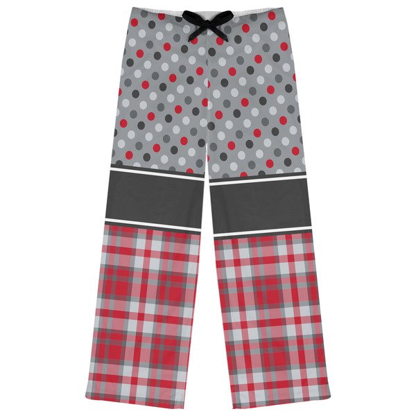 Custom Red & Gray Dots and Plaid Womens Pajama Pants - XS