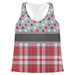 Red & Gray Dots and Plaid Womens Racerback Tank Top