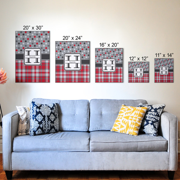 Red & Gray Dots and Plaid Wood Prints - Size Comparison