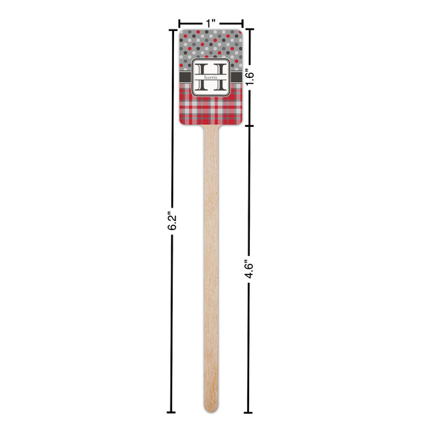 Red & Gray Dots and Plaid Wooden 6.25" Stir Stick - Rectangular - Dimensions