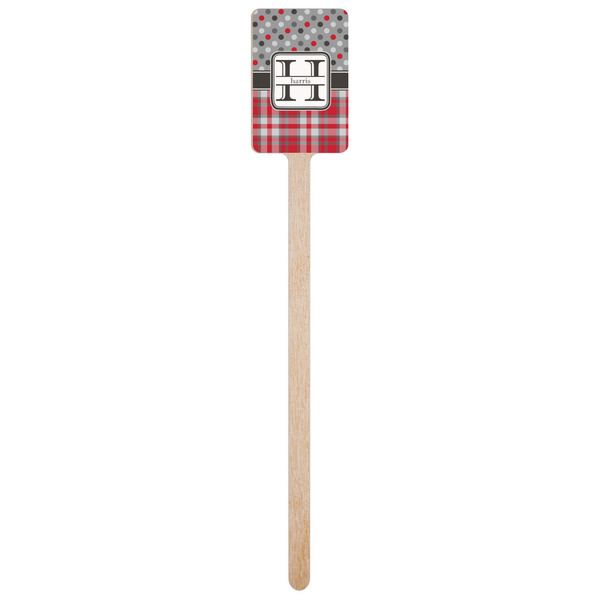 Red & Gray Dots and Plaid Wooden 6.25" Stir Stick - Rectangular - Single Stick